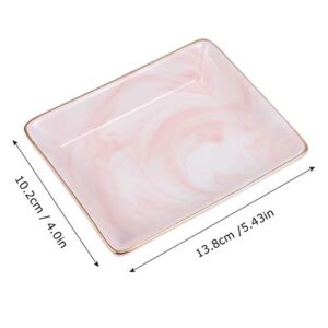 Cabilock 2PCS Bathroom Vanity Tray Marble Pattern Ceramic Toothbrush Holder Countertop Storage Organizer Decorative Jewelry Display Tray (Pink)