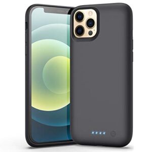 battery case for iphone 12/12 pro, （newest 6800mah）battery charging case protective battery backup pack portable charging case for iphone 12/12 pro extended phone cover 6.1 inch smart case - black