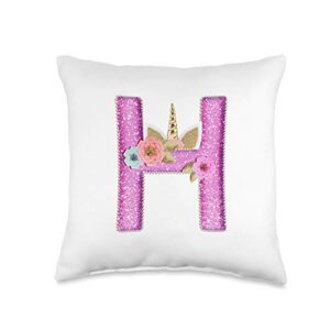 cute monogram pillow cases for unicorn fans letter h i initial name unicorn bedroom decoration for girls throw pillow, 16x16, multicolor