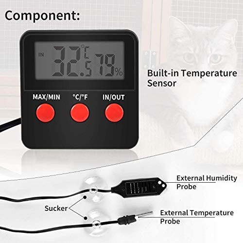 Simple Deluxe 8.5 X 18.5 Inch 24W Reptile Heating Pad with 2-Probe Digital Thermometer and Hygrometer Under Tank Heater Terrarium Warmer Heat Mat for Amphibians and Reptiles Pet, Black