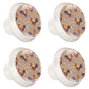 ZJ Cock Rooster Crystal Cabinet Knob for Dressers Wardrobes Bedside Table Nightstand Bookcase, 4 PCs