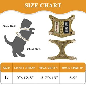 Tactical Cat Harness for Walking Escape Proof, Soft Mesh Adjustable Pet Vest Harness for Large Cat, Small Dog and Khaki