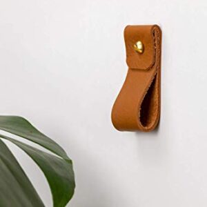 KEYAIIRA - Small Leather Wall Hook, minimalist leather strap hanger for bath towel holder leather wall hook strap towel hook bathroom decor brass towel ring nordic home