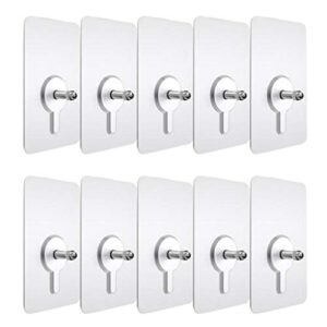 doitool 10pcs nail free wall hook screw adhesive hooks for hanging, non- trace no drilling hooks for bathroom kitchen installation hanging, waterproof transparent screws hook (nail size 12mm)