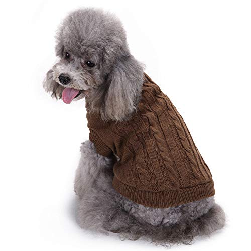 Bumjazz Knitted Dog Sweater Coat Cozy Cold Weather Dog Coat Dog Clothes Apparel Dog Jacket Dog Vest for Small Medium and Large Dogs GMY02(Brown,XXL)