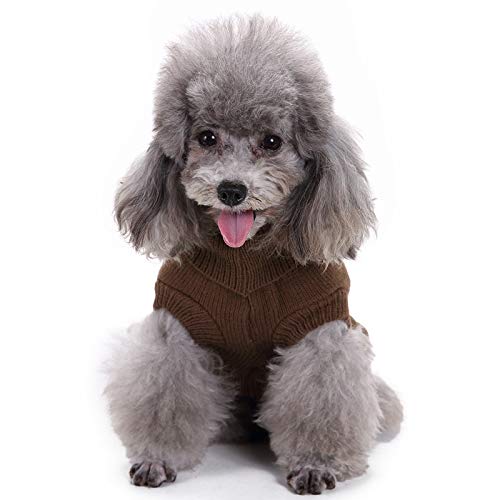 Bumjazz Knitted Dog Sweater Coat Cozy Cold Weather Dog Coat Dog Clothes Apparel Dog Jacket Dog Vest for Small Medium and Large Dogs GMY02(Brown,XXL)