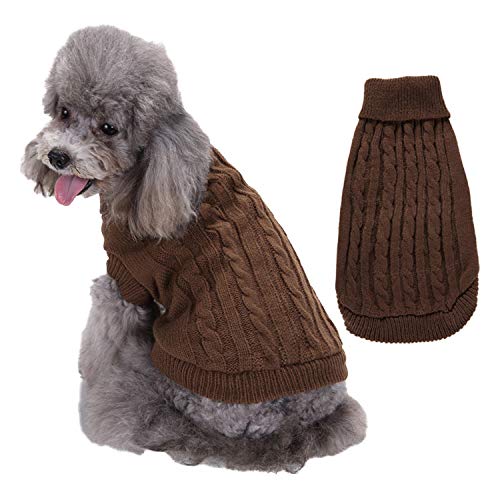 Bumjazz Knitted Dog Sweater Coat Cozy Cold Weather Dog Coat Dog Clothes Apparel Dog Jacket Dog Vest for Small Medium and Large Dogs GMY02(Brown,XXL)