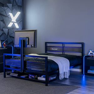 x rocker i basecamp bed with tv mount i rotating tv mount mechanism i metal mesh frame i black