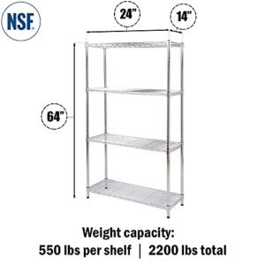 Regal Altair 14" Deep x 24" Wide x 64" High 4 Tier Chrome Wire Shelving Kit | NSF Commercial Storage Rack Unit