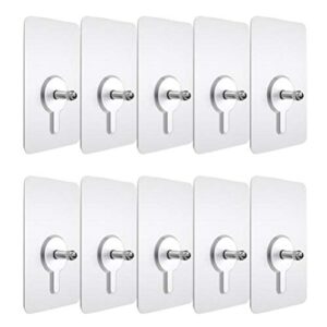 doitool 10pcs nail free wall hook screw adhesive hooks for hanging, non- trace no drilling hooks for bathroom kitchen installation hanging, waterproof transparent screws hook (nail size 10mm)