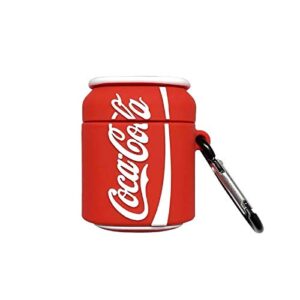 ultra thick soft silicone case cover for apple airpods 1 2 1st 2nd generation with keychain coke drink can shaped 3d cartoon cute fun funny cool unique creative women teens girls boys men