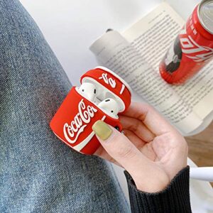 Ultra Thick Soft Silicone Case Cover for Apple AirPods 1 2 1st 2nd Generation with Keychain Coke Drink Can Shaped 3D Cartoon Cute Fun Funny Cool Unique Creative Women Teens Girls Boys Men