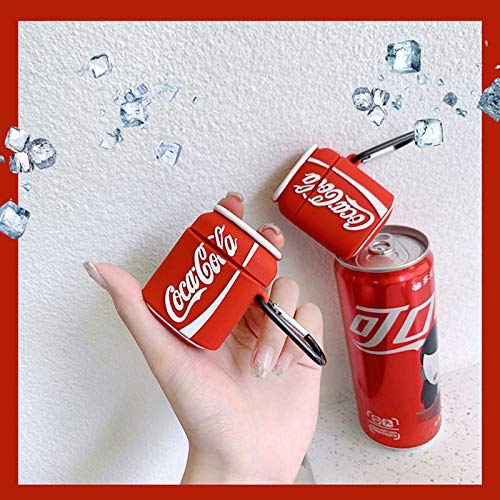 Ultra Thick Soft Silicone Case Cover for Apple AirPods 1 2 1st 2nd Generation with Keychain Coke Drink Can Shaped 3D Cartoon Cute Fun Funny Cool Unique Creative Women Teens Girls Boys Men