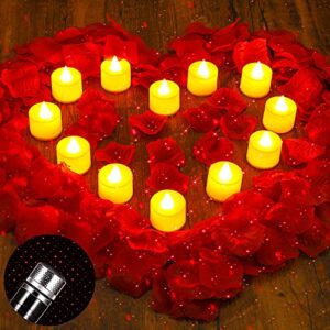valentine's day 1000 pieces rose flower petals with 12 pieces led love candle tealight candles, 1 piece usb night light for valentine day proposal wedding birthday party decoration table centerpiece
