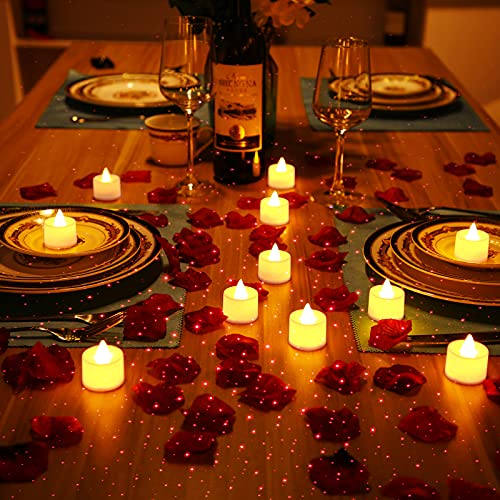 Valentine's Day 1000 Pieces Rose Flower Petals with 12 Pieces LED Love Candle Tealight Candles, 1 Piece USB Night Light for Valentine Day Proposal Wedding Birthday Party Decoration Table Centerpiece