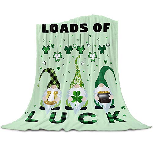 Throw Blanket for Bed,Flannel Lightweight Cozy Luxury Super Soft Blanket (40x50inches),Plush Blankets and Throws for Bed Couch Sofa Bedroom Travel Happy St. Patrick's Day Clover Gnome Buffalo