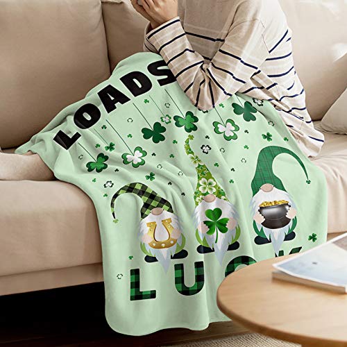 Throw Blanket for Bed,Flannel Lightweight Cozy Luxury Super Soft Blanket (40x50inches),Plush Blankets and Throws for Bed Couch Sofa Bedroom Travel Happy St. Patrick's Day Clover Gnome Buffalo
