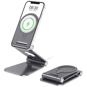 stand for magsafe charger, omoton foldable phone stand holder for magsafe accessories， compatible with iphone 14/13/12 pro max/pro/mini, charger for magsafe not included, gray