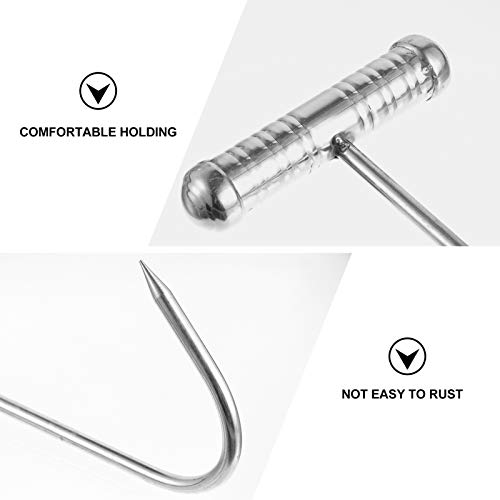 DOITOOL 2pcs T Shaped Boning Hooks Stainless Steel Meat Hook for Butchering Heavy Duty Butcher Hooks with Handle Meat Hangers for Bacon Sausage