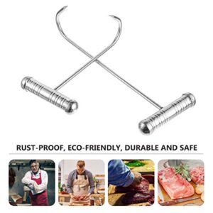 DOITOOL 2pcs T Shaped Boning Hooks Stainless Steel Meat Hook for Butchering Heavy Duty Butcher Hooks with Handle Meat Hangers for Bacon Sausage