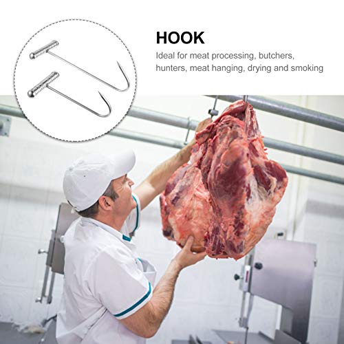 DOITOOL 2pcs T Shaped Boning Hooks Stainless Steel Meat Hook for Butchering Heavy Duty Butcher Hooks with Handle Meat Hangers for Bacon Sausage