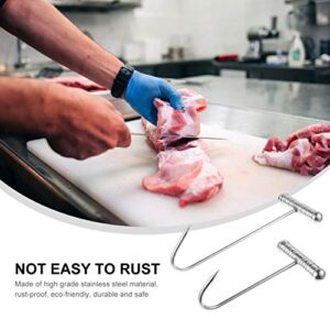 DOITOOL 2pcs T Shaped Boning Hooks Stainless Steel Meat Hook for Butchering Heavy Duty Butcher Hooks with Handle Meat Hangers for Bacon Sausage