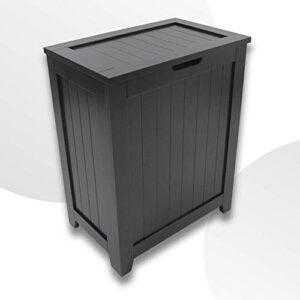 wooden hamper for laundry with lid, contemporary storage bin basket, dark cabinet organizer for bathroom, guest room, bedroom with modern design and durable wood construction (black)