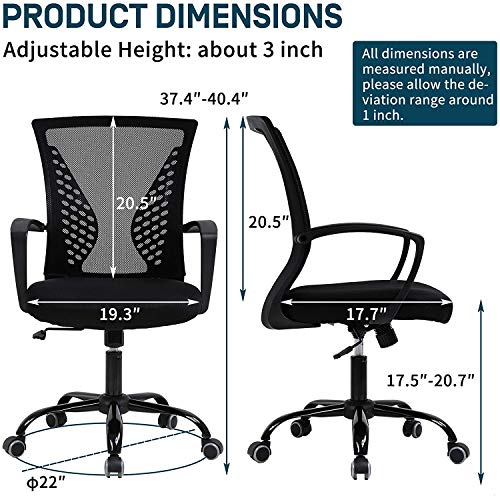 Ergonomic Office Chair Clearance Mid Back Mesh Chair with Lumbar Support and Armrest Adjustable Computer Chair Study Chair Rolling Task Chair Modern Executive Chair, Black