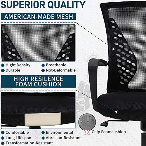 Ergonomic Office Chair Clearance Mid Back Mesh Chair with Lumbar Support and Armrest Adjustable Computer Chair Study Chair Rolling Task Chair Modern Executive Chair, Black