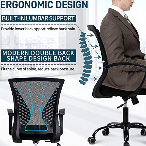 Ergonomic Office Chair Clearance Mid Back Mesh Chair with Lumbar Support and Armrest Adjustable Computer Chair Study Chair Rolling Task Chair Modern Executive Chair, Black