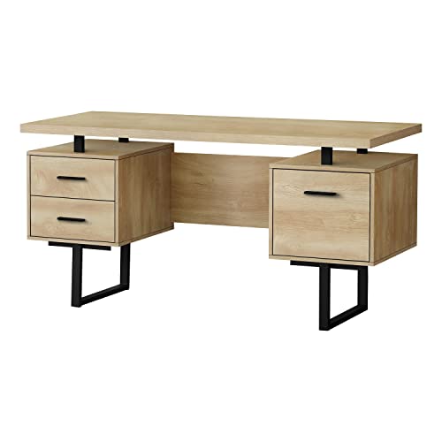 Monarch Specialties 7628 Computer Desk, Home Office, Laptop, Left, Right Set-up, Storage Drawers, 60" L, Work, Metal, Laminate, Natural, Black, Contemporary Desk-60 x 23.75 W x 30.25" H