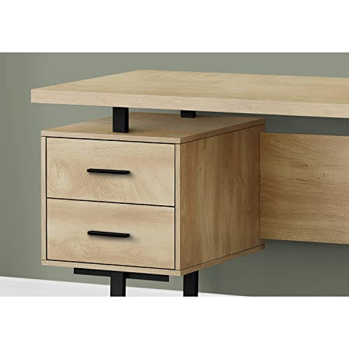 Monarch Specialties 7628 Computer Desk, Home Office, Laptop, Left, Right Set-up, Storage Drawers, 60" L, Work, Metal, Laminate, Natural, Black, Contemporary Desk-60 x 23.75 W x 30.25" H