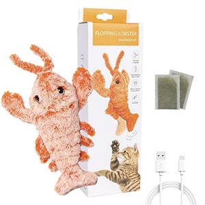 flopping lobster toy for cats & small dogs – motion activated moving cat toy with 2 catnip packets – usb-chargeable, soft, durable, washable, low-noise floppy lobster cat nip toy gift, 11x4 in.