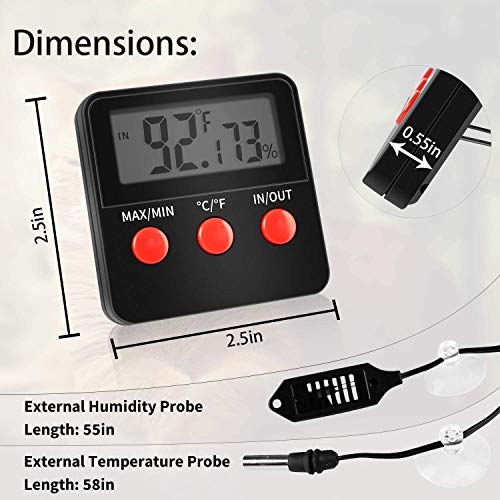 Simple Deluxe 8 X 12 Inch 16W Reptile Heating Pad with 2-Probe Digital Thermometer and Hygrometer Under Tank Heater Terrarium Warmer Heat Mat for Amphibians and Reptiles Pet, Black