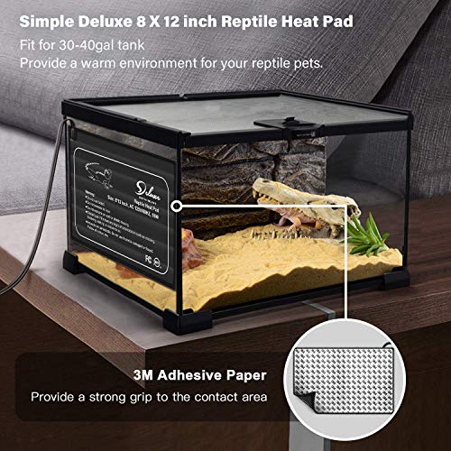 Simple Deluxe 8 X 12 Inch 16W Reptile Heating Pad with 2-Probe Digital Thermometer and Hygrometer Under Tank Heater Terrarium Warmer Heat Mat for Amphibians and Reptiles Pet, Black