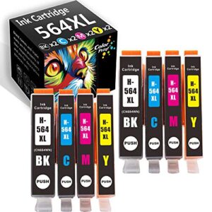 colorprint compatible ink cartridge replacement for hp 564 xl 564xl used for officejet 4620 4622 photosmart 7520 7525 6520 6515 5520 6510 c6380 d7560 deskjet 3520 3522 printer (2bk, 2c, 2m, 2y,8-pack)