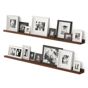 wallniture denver 48 inch long floating shelves for wall, narrow picture ledge shelf set of 2, wall shelves walnut color