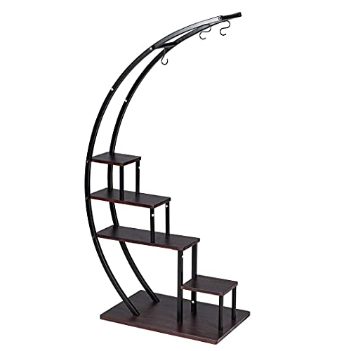 GDLF 5 Tier Metal Plant Stand Creative Half Moon Shape Ladder Flower Pot Stand Rack for Home Patio Lawn Garden Balcony Holder Black (2 Pack)