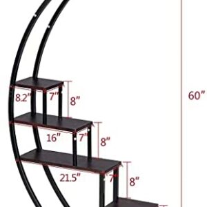 GDLF 5 Tier Metal Plant Stand Creative Half Moon Shape Ladder Flower Pot Stand Rack for Home Patio Lawn Garden Balcony Holder Black (2 Pack)