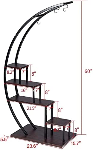 GDLF 5 Tier Metal Plant Stand Creative Half Moon Shape Ladder Flower Pot Stand Rack for Home Patio Lawn Garden Balcony Holder Black (2 Pack)