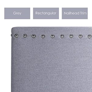 KOTPOP Linen Headboard, Adjustable Sizes 3 in 1 Upholstered Rectangular Headboard，Modern Breathable Fabric with Nailheads for Full/Queen/King Size, Optional Heights from 37" to 49", Grey