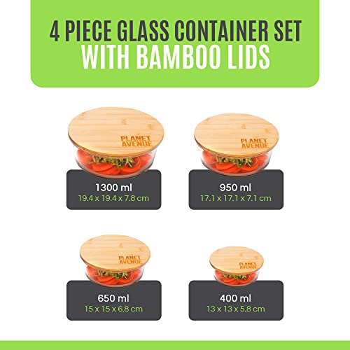 PLANET AVENUE Round Storage Containers with Lids, Ecofriendly Glass Containers, Storage Container with Lid, Glass Container with Bamboo Lid, Airtight Food Container Set