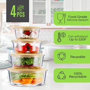 PLANET AVENUE Round Storage Containers with Lids, Ecofriendly Glass Containers, Storage Container with Lid, Glass Container with Bamboo Lid, Airtight Food Container Set