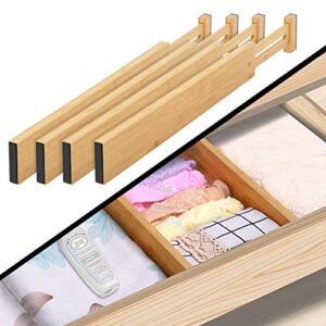 MDHAND Bamboo Drawer Dividers, Expandable & Adjustable Drawer Dividers Organizers, Drawer Separators for Kitchen, Dresser, Bedroom, Office, Set of 4 (13.38-17in)