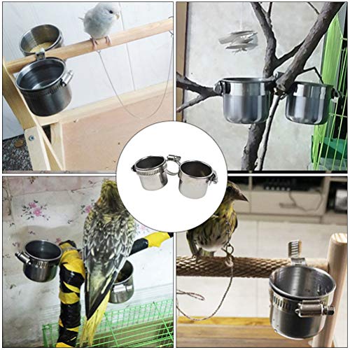 Balacoo Bird Water Feeder Dishes Bird Bowl for Cage Coop Cups Parrot Food Hanging Pet Animal Stainless Steel Birdcage Bowls Feeding Perches Play Stand with Clamp 15x6. 5cm