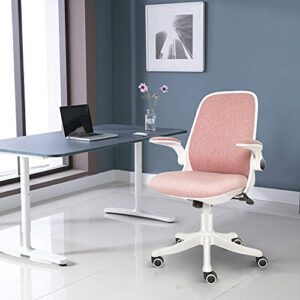 Fullwatt Office Chair Ergonomic Chair Mid Mesh Back Swivel Seat with Flip up Armrests Adjustable Lumbar Support, Pink