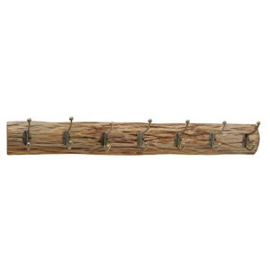 whw whole house worlds rustic 7 hook coat rack, wall mounted, oak wood plank with tarnished brass, iron hooks, 29.5 long x 4.75 tall x 3.25 wide inches, bark-peeled finish
