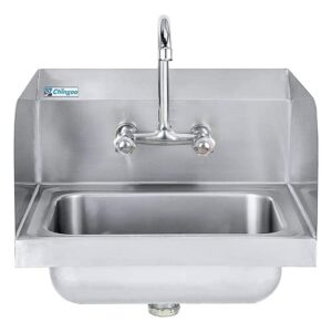 chingoo stainless steel sink with faucet and side splash commercial wall mount hand sink for restaurant, kitchen and home, 17 x 15 inches