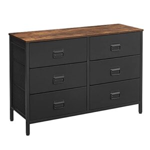 songmics dresser for bedroom, storage organizer unit with 6 fabric drawers, steel frame, for living room, entryway, 6 drawers brown + black