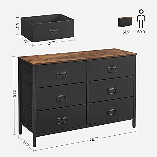 SONGMICS Dresser for Bedroom, Storage Organizer Unit with 6 Fabric Drawers, Steel Frame, for Living Room, Entryway, 6 drawers Brown + Black